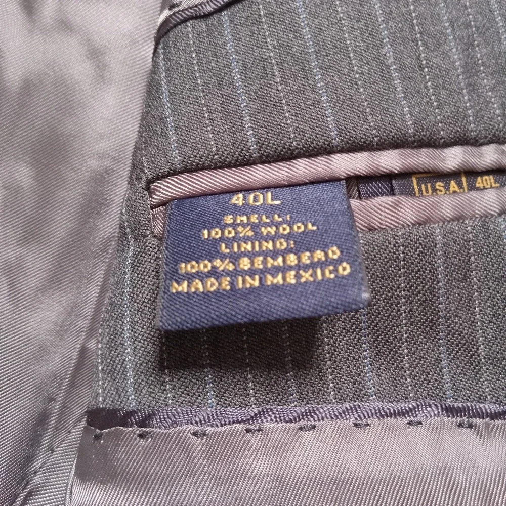 Brooks Brothers 346 Stretch 100% Wool Blazer 40L Gray Pinstripe‎